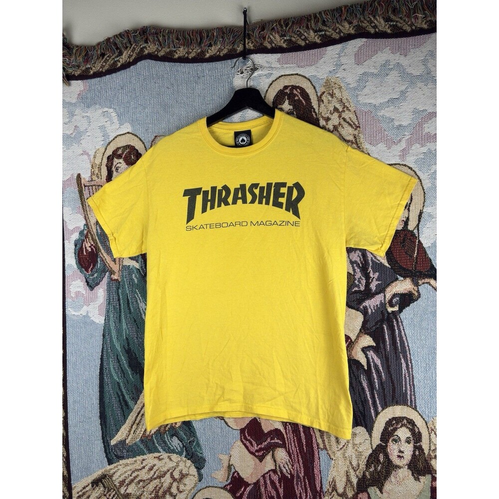 Vintage Thrasher Magazine Skateboard T Shirt Medium Yellow Y2K Skate 00s